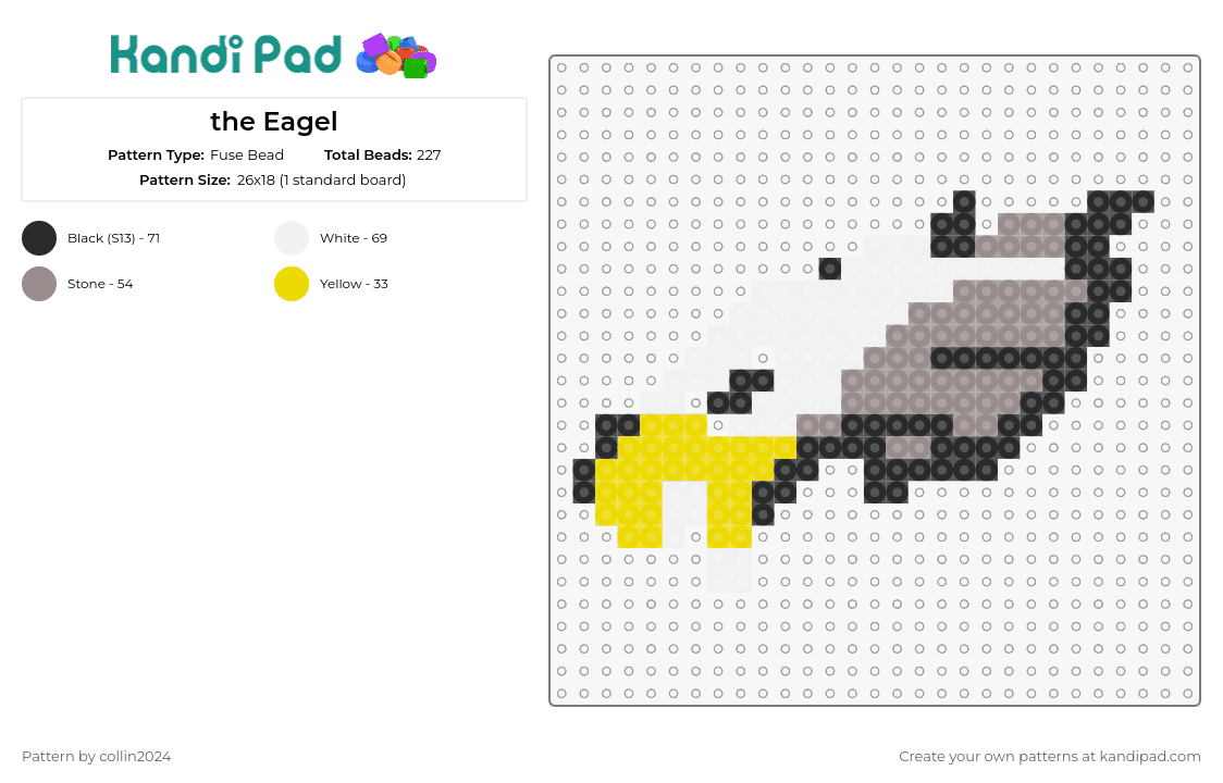 the Eagel - Fuse Bead Pattern by collin2024 on Kandi Pad - eagle,minimalist,noble,majestic,bird,striking,wildlife,nature,silhouette