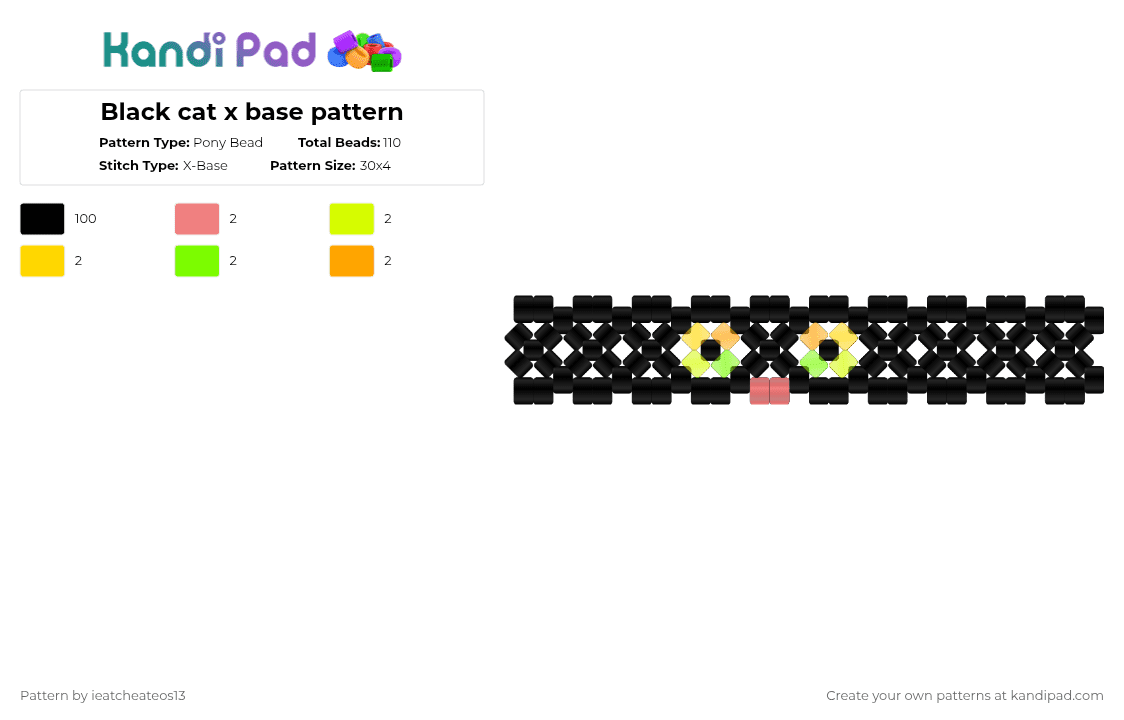 Black cat x base pattern - Pony Bead Pattern by ieatcheateos13 on Kandi Pad - black,yellow