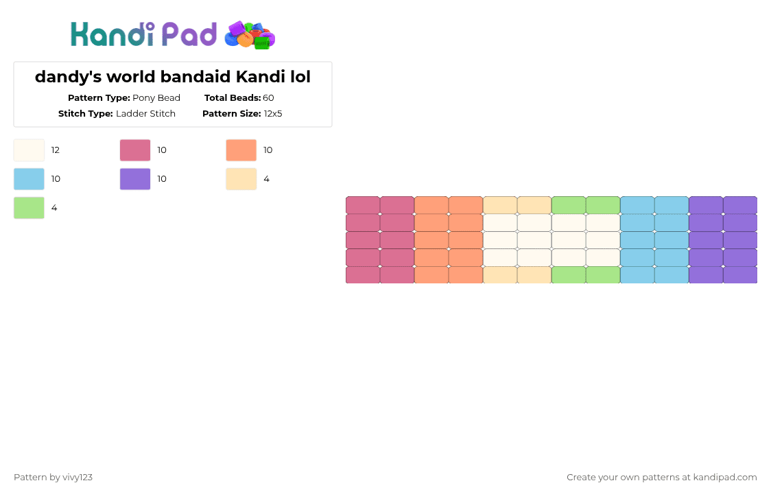 dandy\'s world bandaid Kandi lol - Pony Bead Pattern by vivy123 on Kandi Pad - pink,orange,light blue,purple