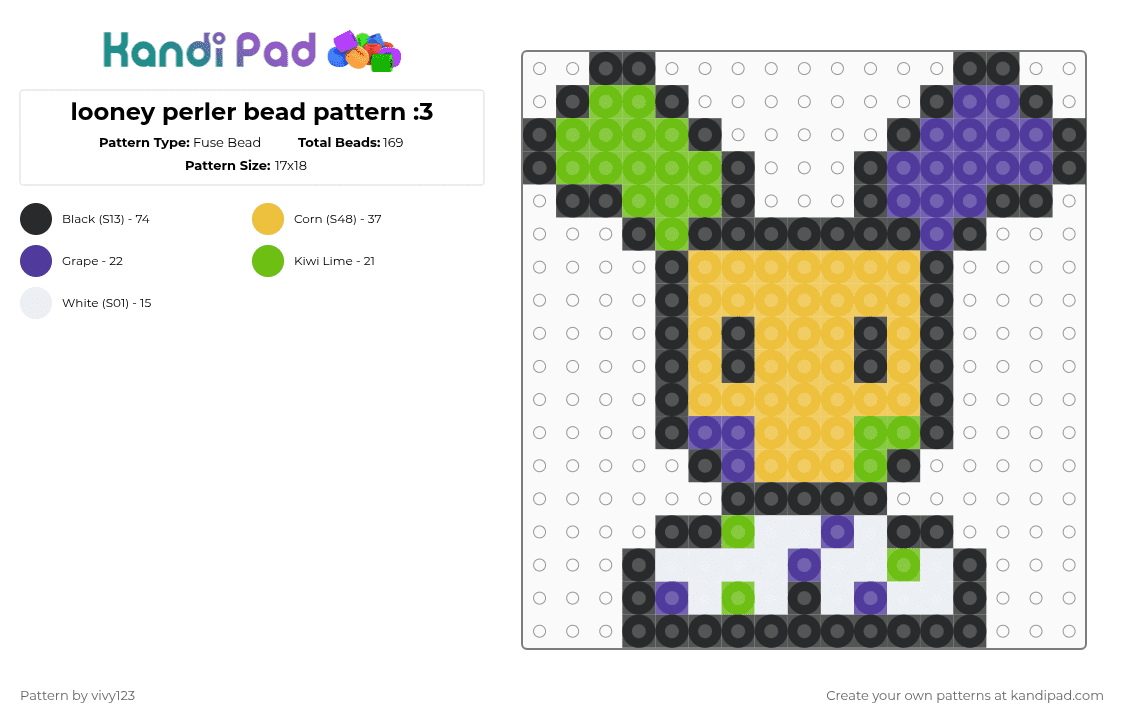 looney perler bead pattern :3 - Fuse Bead Pattern by vivy123 on Kandi Pad - yellow