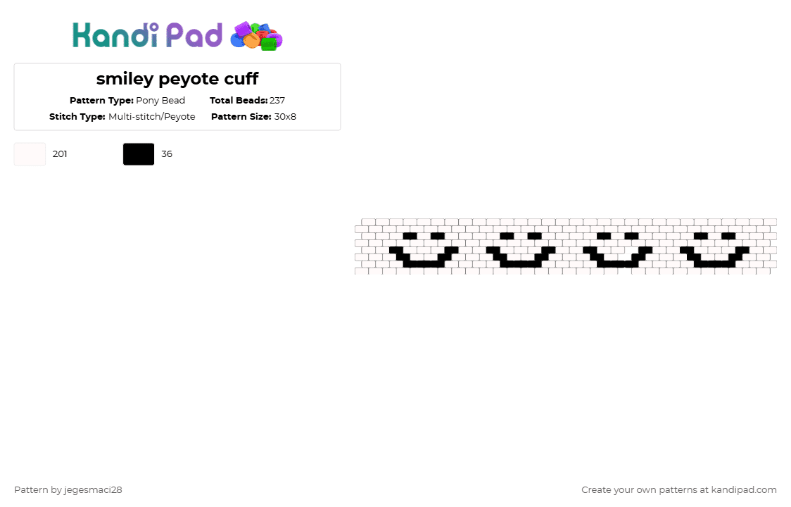 smiley peyote cuff - Pony Bead Pattern by jegesmaci28 on Kandi Pad - white