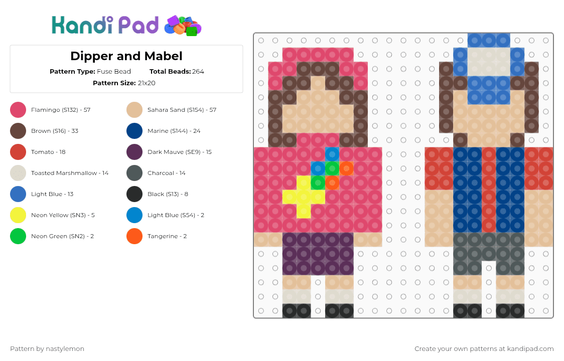 Dipper and Mabel - Fuse Bead Pattern by nastylemon on Kandi Pad - red,beige,brown,colorful,gravity falls,dipper,mabel,pines,pines twins,twins,dipper and mabel,cartoon
