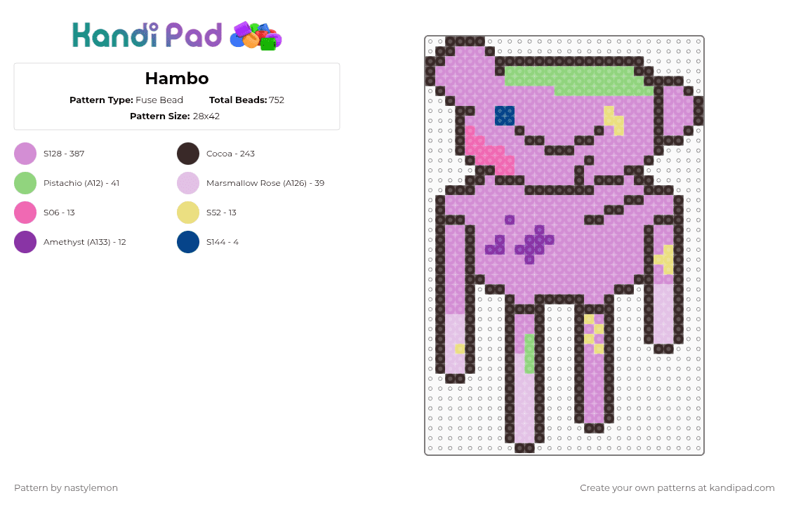 Hambo - Fuse Bead Pattern by nastylemon on Kandi Pad - brown,pink,hambo,adventure time,marceline,adventuretimr,simon,iceking,purple,plush