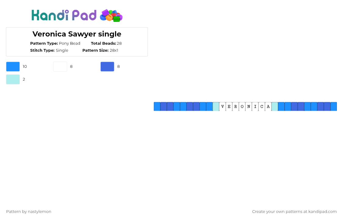 Veronica Sawyer single - Pony Bead Pattern by nastylemon on Kandi Pad - light blue,blue,heathers,heather,veronica,sawyer,veronica sawyer,single,blue single