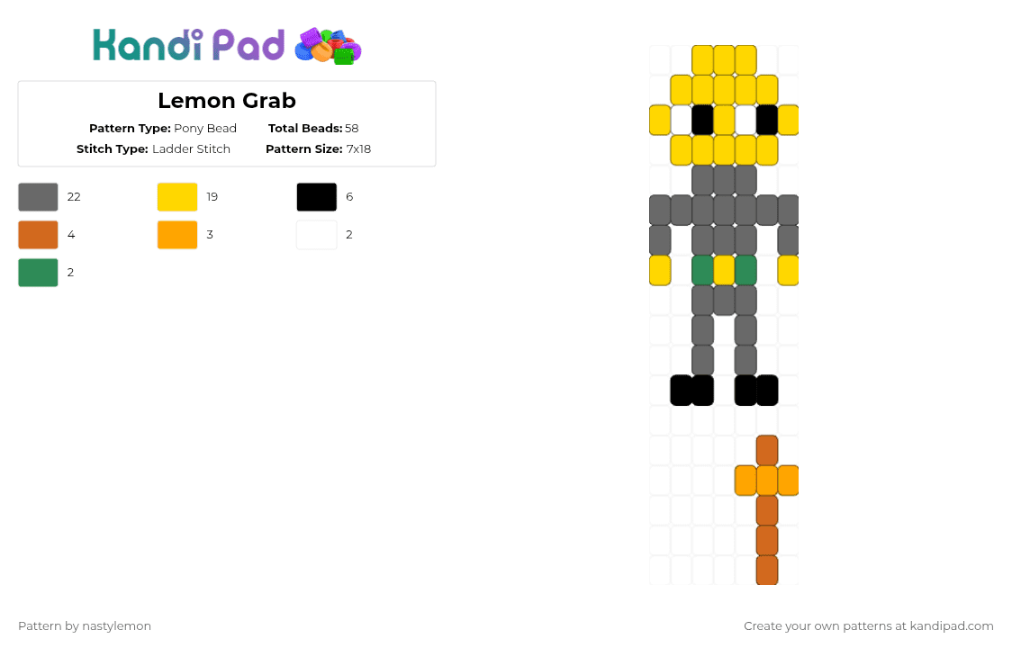 Lemon Grab - Pony Bead Pattern by nastylemon on Kandi Pad - yellow,gray,lemon,grab,earl,lemon grab,earl of lemon grab,lemongrab,adventure time,cartoon