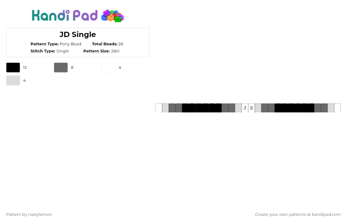 JD Single - Pony Bead Pattern by nastylemon on Kandi Pad - white,gray,jd,jason dean,heather,heathers,black,black single,jd single,single