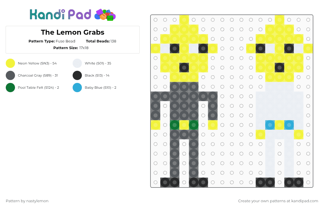 The Lemon Grabs - Fuse Bead Pattern by nastylemon on Kandi Pad - yellow,gray,lemon,earl of lemon grab,lemon grab,black lemon grab,white lemon grab,adventure time,cartoon