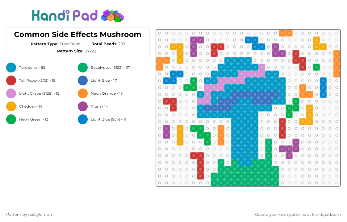 Common Side Effects Mushroom - Fuse Bead Pattern by nastylemon on Kandi Pad - light blue,green,common side effects,cse,mushroom,blue,blue mushroom,common side effects mushroom,cse mushroom,blue angel