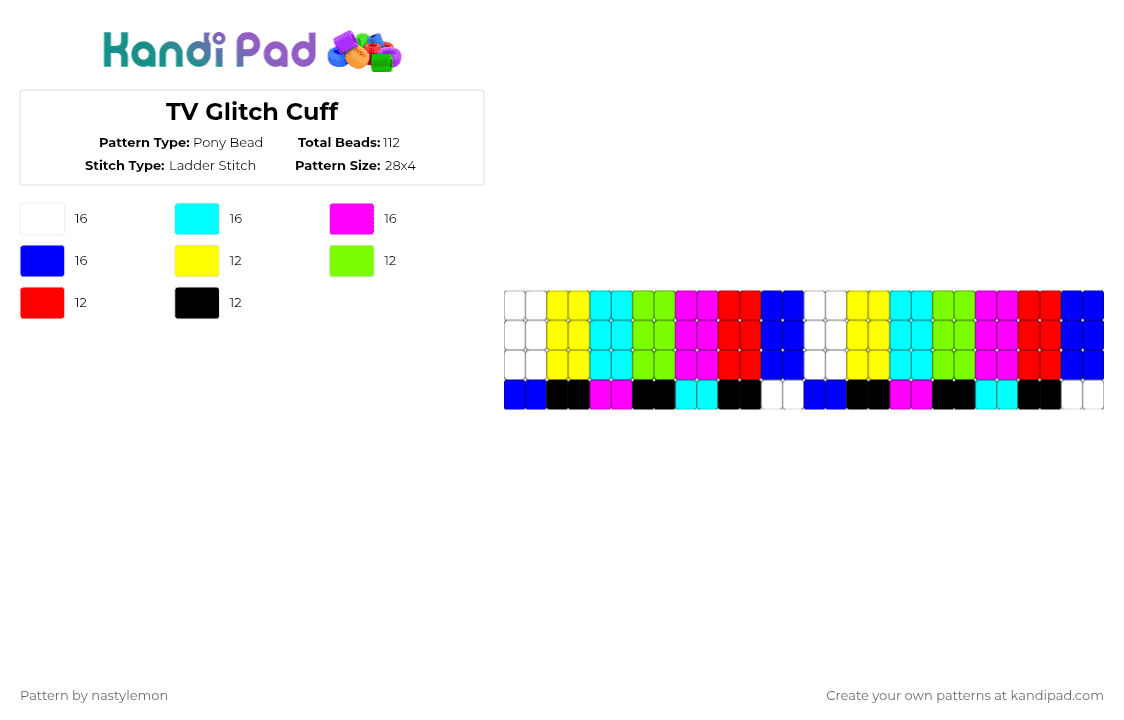 TV Glitch Cuff - Pony Bead Pattern by nastylemon on Kandi Pad - light blue,pink,purple,tv,glitch,tv glitch,cuff,simple,simple cuff,small,small cuff