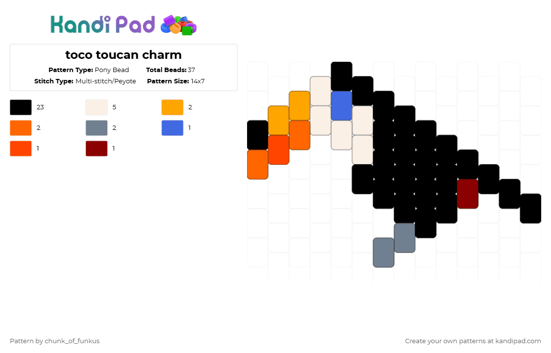 toco toucan charm - Pony Bead Pattern by chunk_of_funkus on Kandi Pad - black,orange,bird,toucan,toucans,birds,toco toucan,animal,charm
