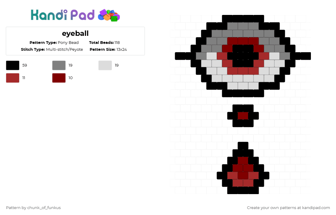 eyeball - Pony Bead Pattern by chunk_of_funkus on Kandi Pad - black,gray,eye,red,kandi,white,eyeball,eye ball