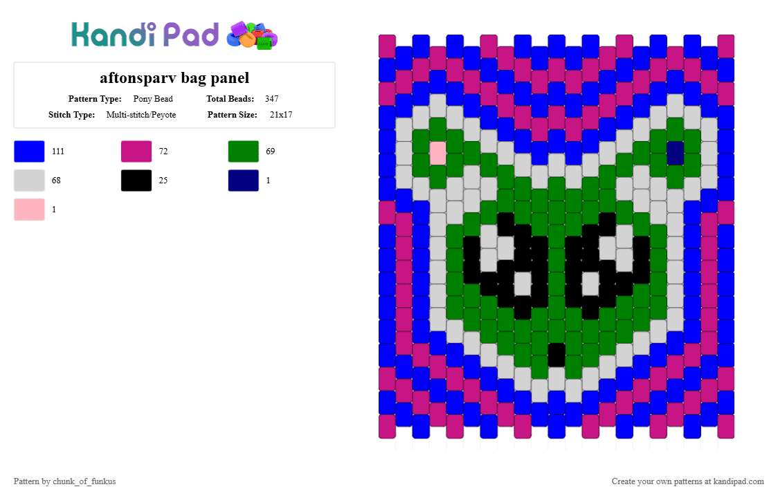 aftonsparv bag panel - Pony Bead Pattern by chunk_of_funkus on Kandi Pad - purple,alien,ikea alien,bag,bag panel,aftonsparv,green