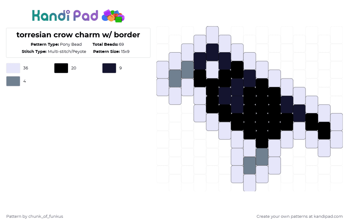 torresian crow charm w/ border - Pony Bead Pattern by chunk_of_funkus on Kandi Pad - white,crow,australia,australian,bird,raven,torresian crow