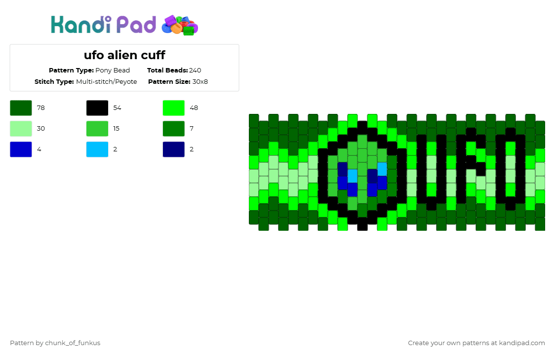 ufo alien cuff - Pony Bead Pattern by chunk_of_funkus on Kandi Pad - green,alien,blue,cuff,ufo,space