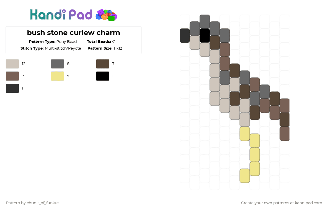 bush stone curlew charm - Pony Bead Pattern by chunk_of_funkus on Kandi Pad - beige,gray,curlew,australia,australian,bird,bush thick knee,thick knee,bush stone curlew,bush stone
