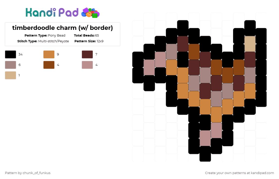 timberdoodle charm (w/ border) - Pony Bead Pattern by chunk_of_funkus on Kandi Pad - black,gray,orange,brown,timberdoodle,woodcock,bird,bogsucker,night partridge,hokumpoke,wood snipe,labrador twister