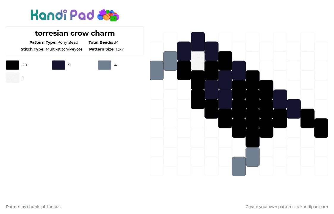 torresian crow charm - Pony Bead Pattern by chunk_of_funkus on Kandi Pad - black,gray,crow,australia,australian,bird,raven,torresian crow