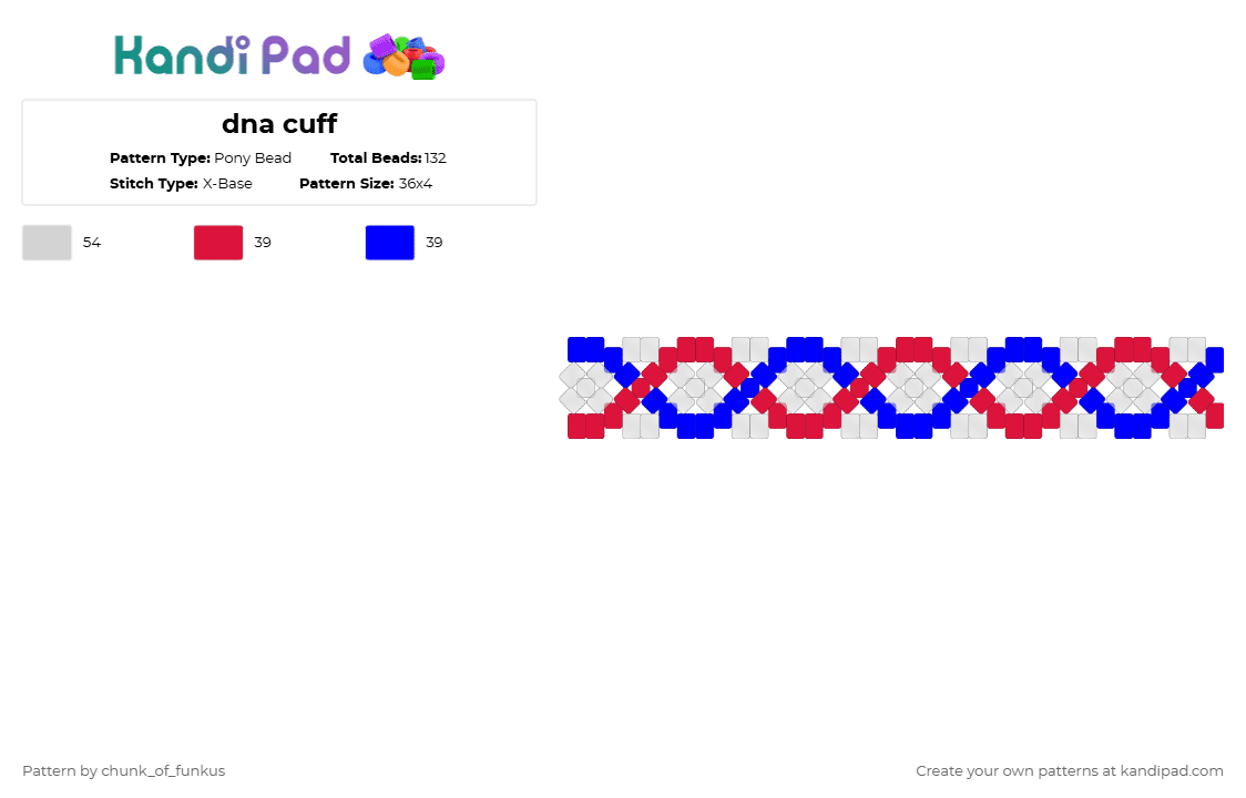 dna cuff - Pony Bead Pattern by chunk_of_funkus on Kandi Pad - red,purple,dna,biology,cuff,x base,x base cuff