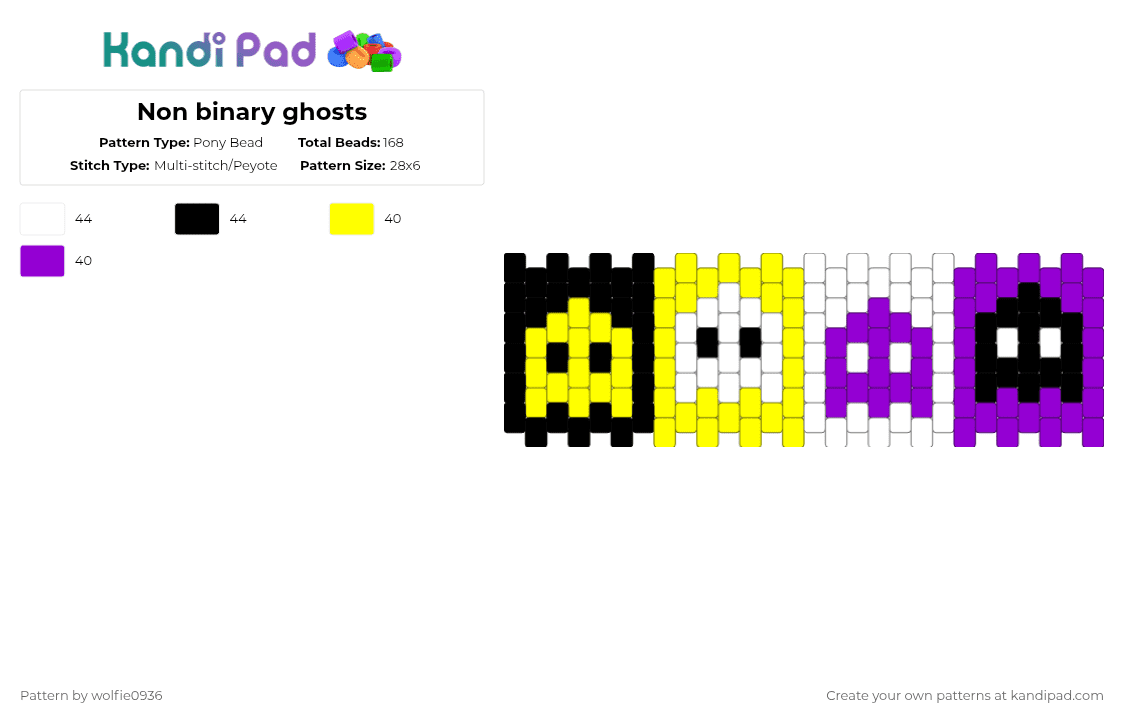 Non binary ghosts - Pony Bead Pattern by wolfie0936 on Kandi Pad - yellow,purple,non binary,lgbt,lgbtq,lgbtqia,ghost,halloween