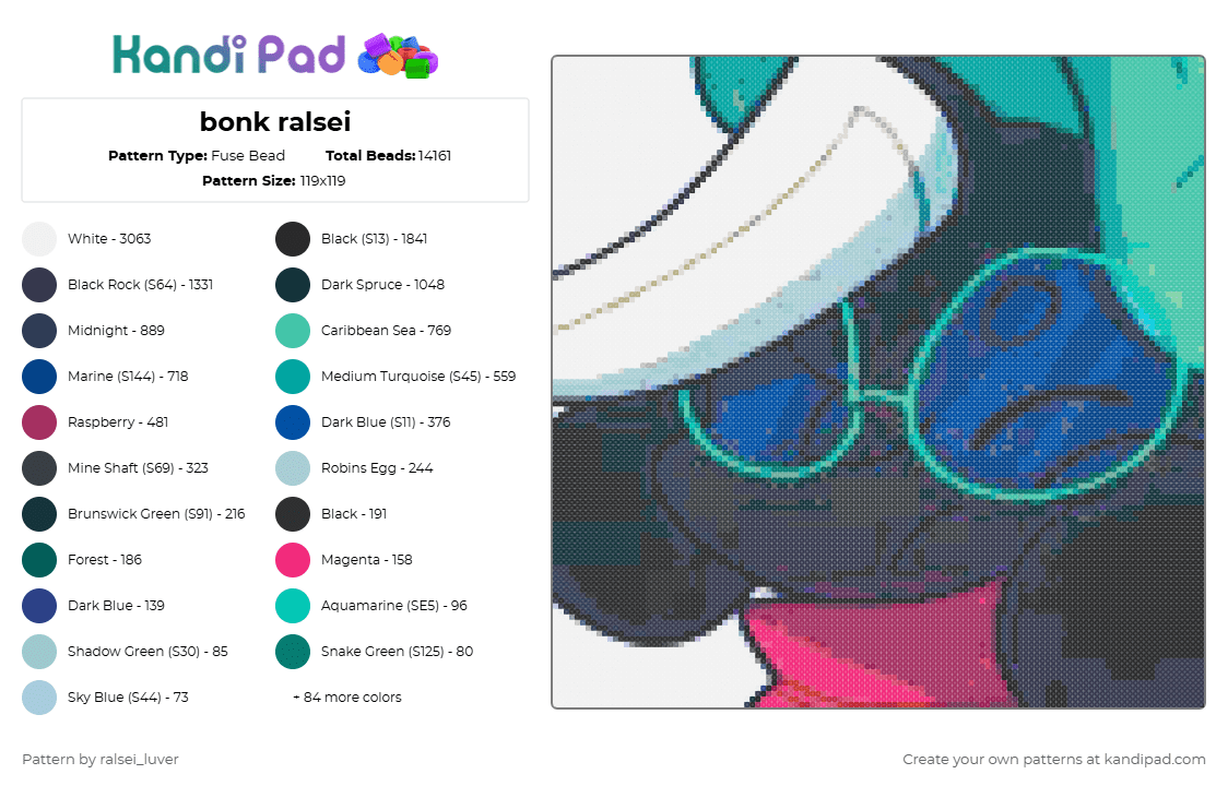 bonk ralsei - Fuse Bead Pattern by geometry_dash_lover on Kandi Pad - teal,purple,blue,pink