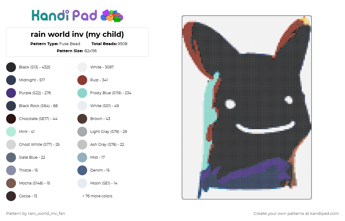 rain world inv (my child) - Fuse Bead Pattern by geometry_dash_lover on Kandi Pad - black,white,red,purple,light blue,colorful