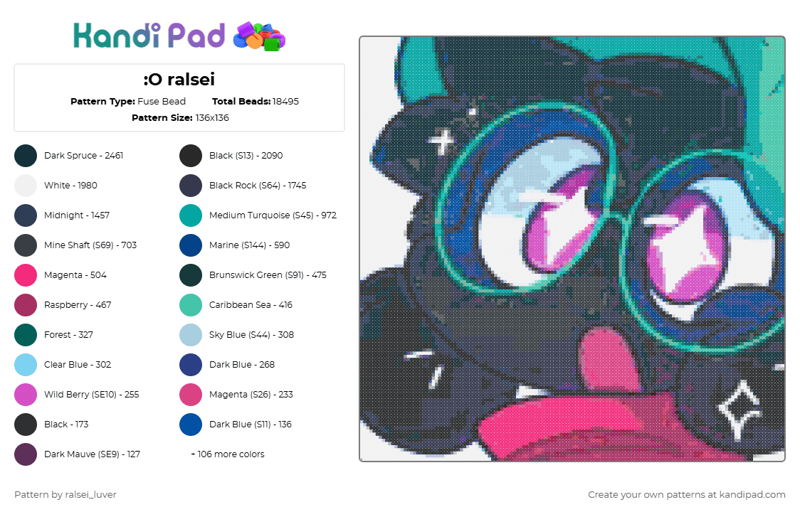 :O ralsei - Fuse Bead Pattern by geometry_dash_lover on Kandi Pad - teal,purple,blue,pink