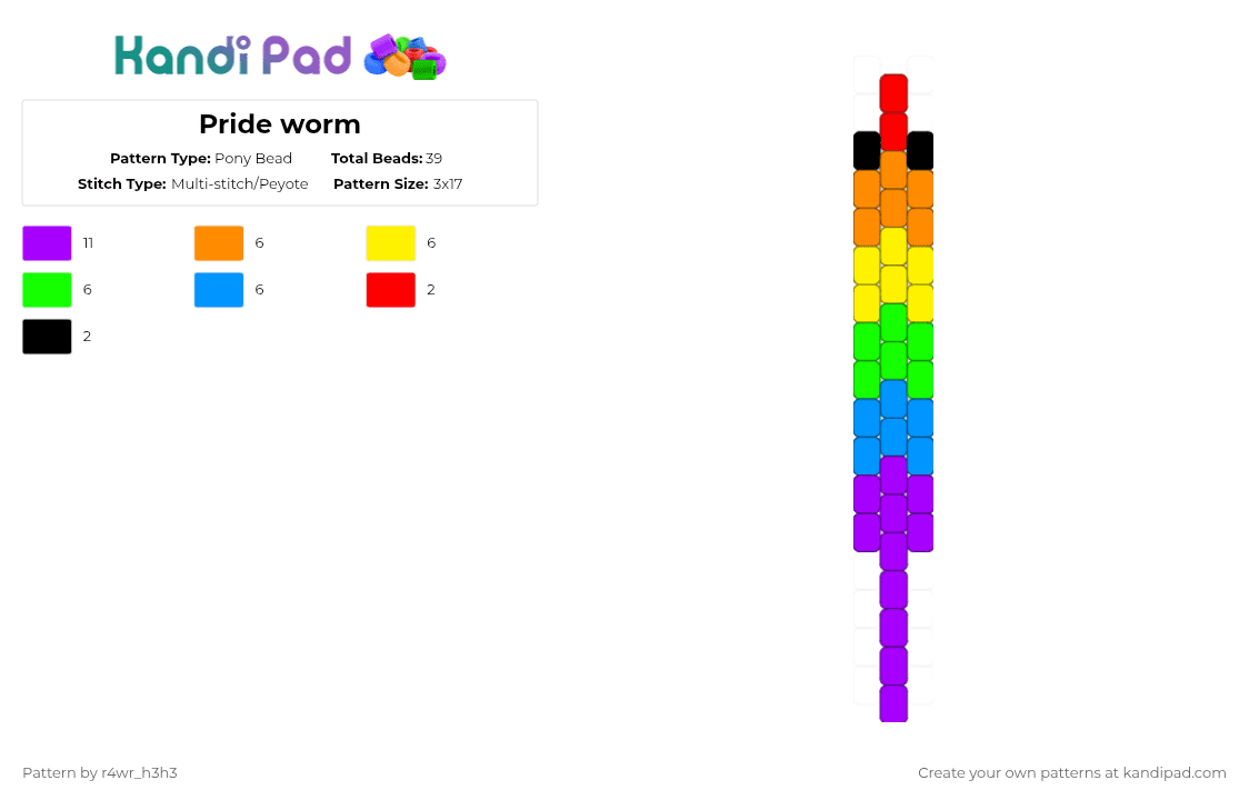 Pride worm - Pony Bead Pattern by nooo-my-cheesecake on Kandi Pad - purple,yellow,light blue,colorful