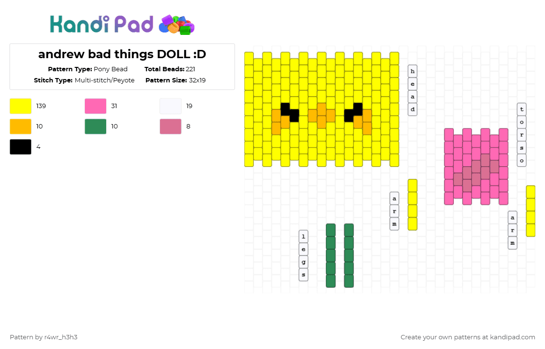 andrew bad things DOLL :D - Pony Bead Pattern by nooo-my-cheesecake on Kandi Pad - yellow