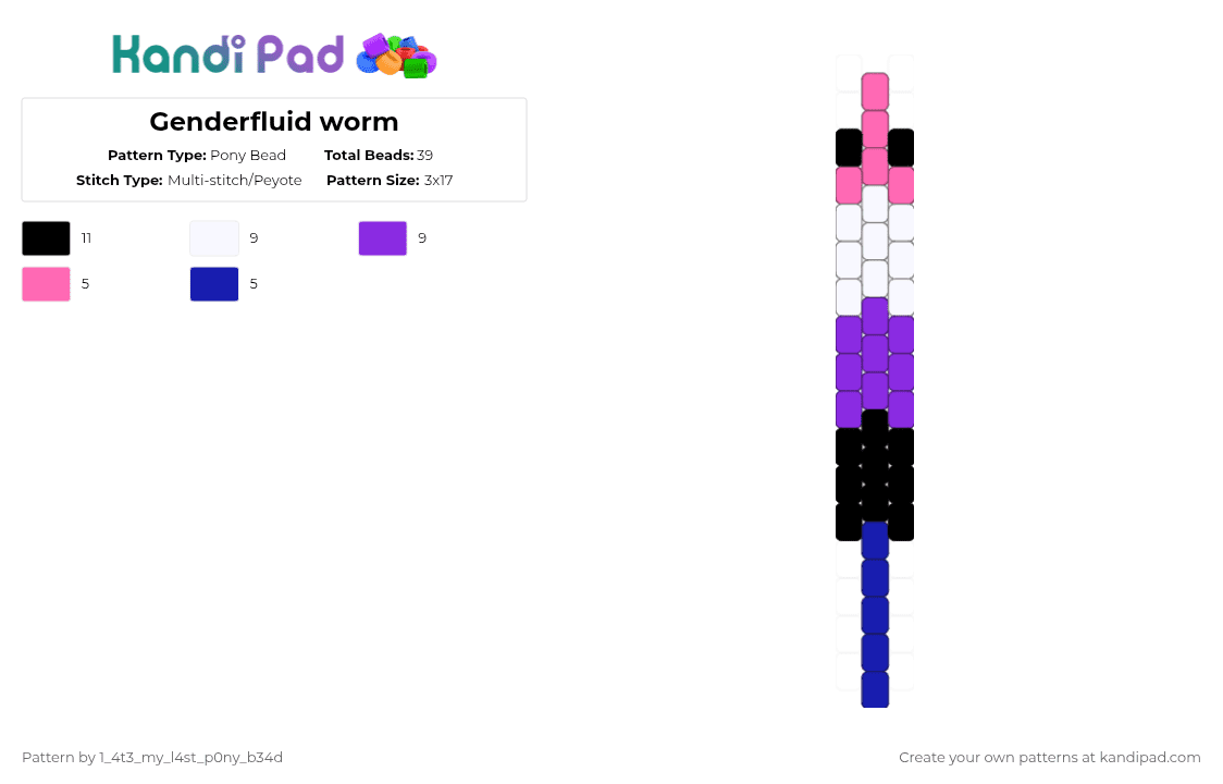 Genderfluid worm - Pony Bead Pattern by nooo-my-cheesecake on Kandi Pad - pink,purple