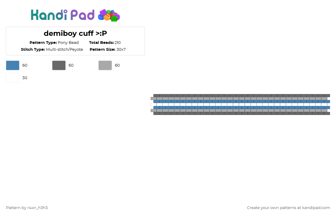 demiboy cuff >:P - Pony Bead Pattern by nooo-my-cheesecake on Kandi Pad - blue,gray,beige,demi,demiboy,pride,lgbt
