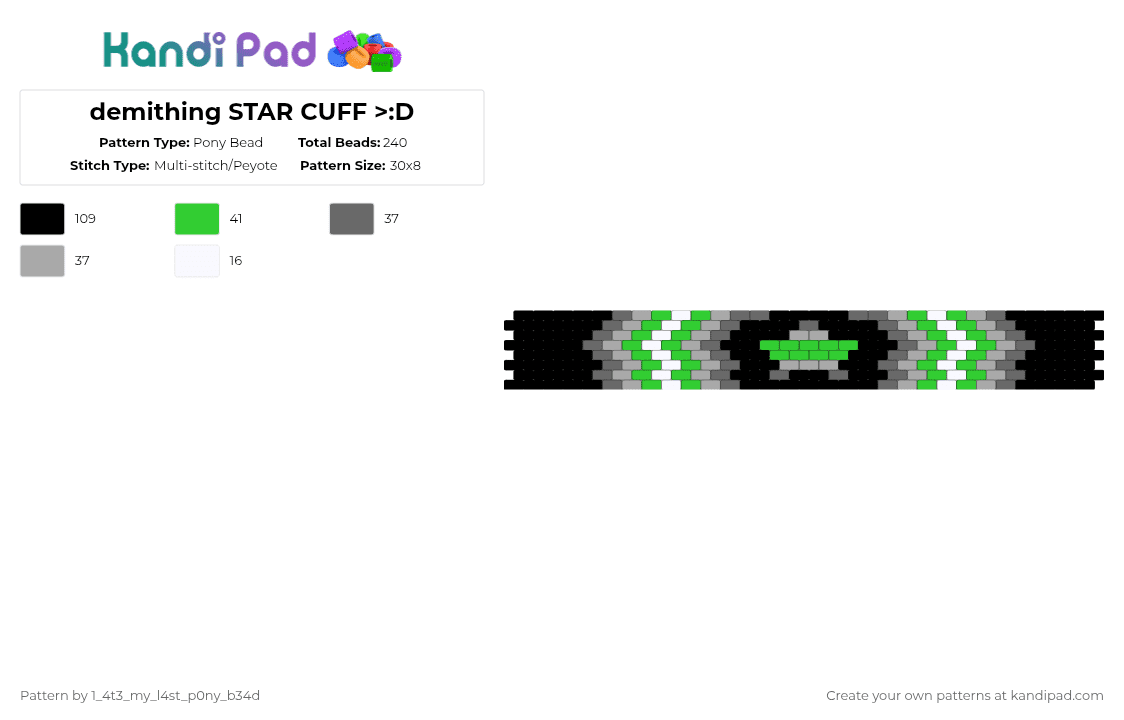 demithing STAR CUFF >:D - Pony Bead Pattern by nooo-my-cheesecake on Kandi Pad - gray,beige,green