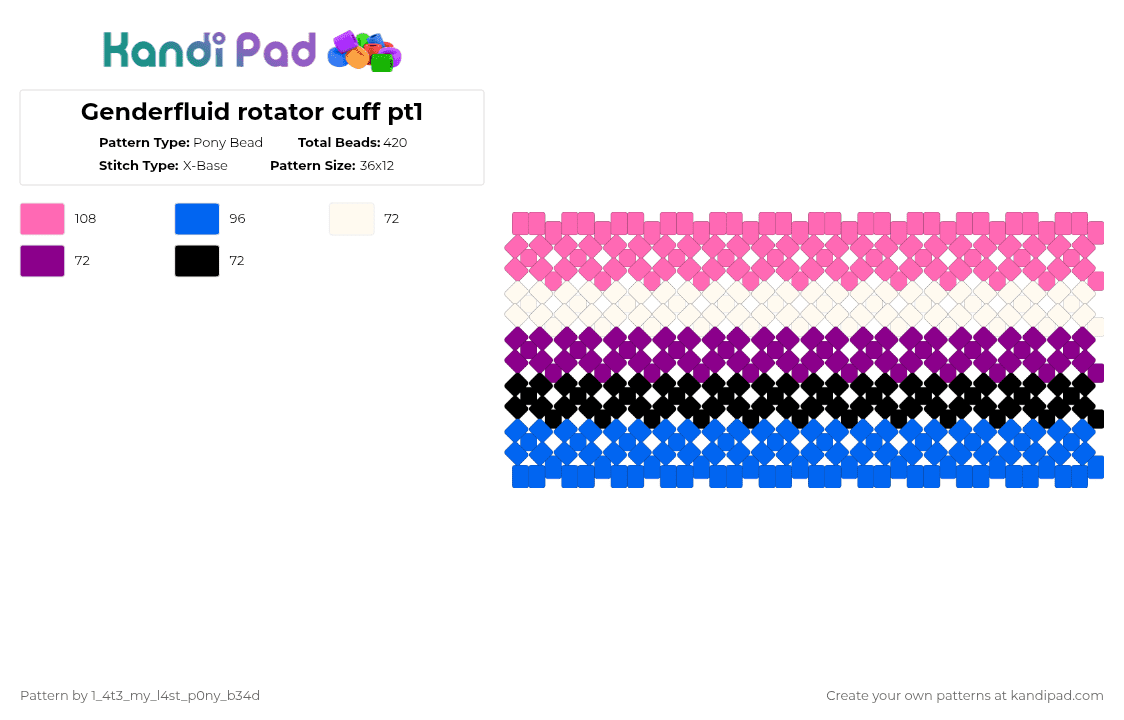 Genderfluid rotator cuff pt1 - Pony Bead Pattern by nooo-my-cheesecake on Kandi Pad - pink,blue