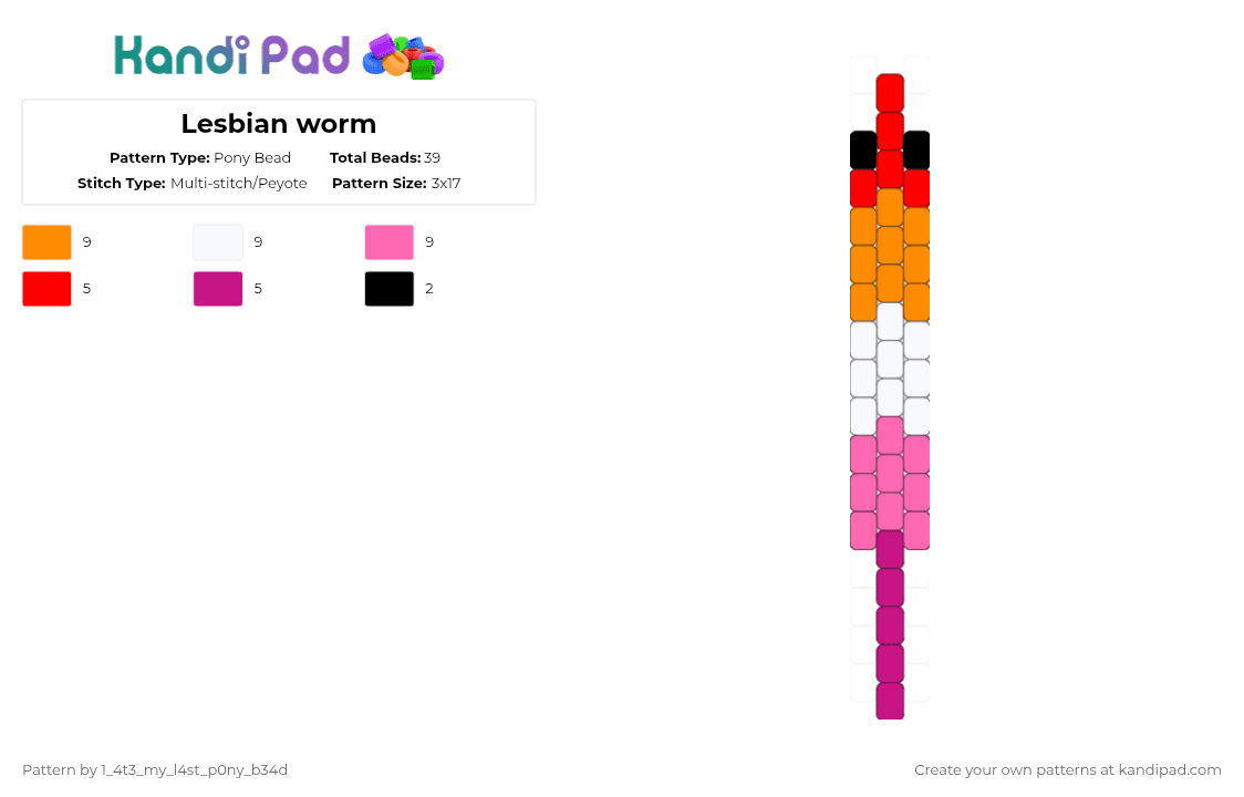 Lesbian worm - Pony Bead Pattern by nooo-my-cheesecake on Kandi Pad - pink,orange
