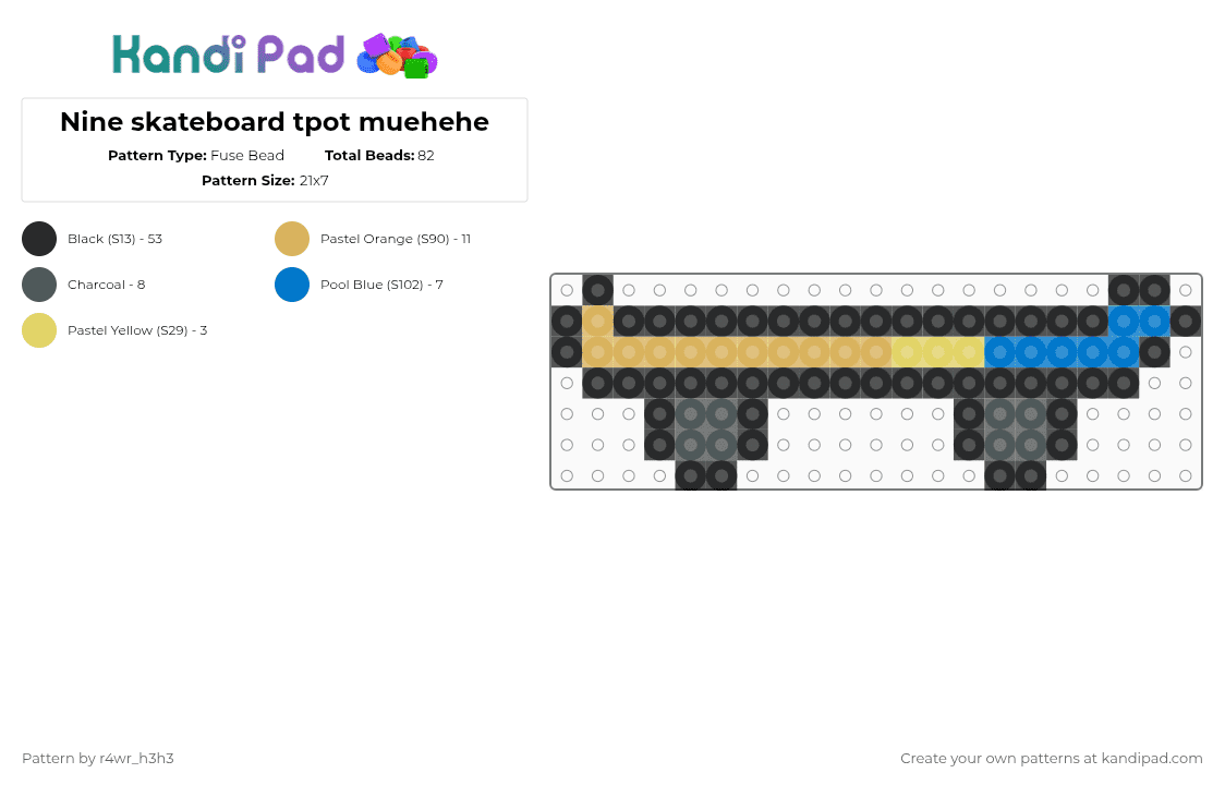 Nine skateboard tpot muehehe - Fuse Bead Pattern by nooo-my-cheesecake on Kandi Pad - black,orange,blue,pink,cotdskateboarding,tpot,nine,skateboard,osc,yellow,objectshow
