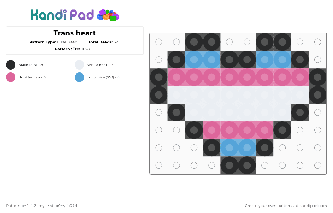 Trans heart - Fuse Bead Pattern by nooo-my-cheesecake on Kandi Pad - pink,light blue