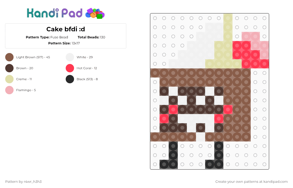 Cake bfdi :d - Fuse Bead Pattern by nooo-my-cheesecake on Kandi Pad - tan,brown,cake,bfdi,objectshow,osc,bfdicake