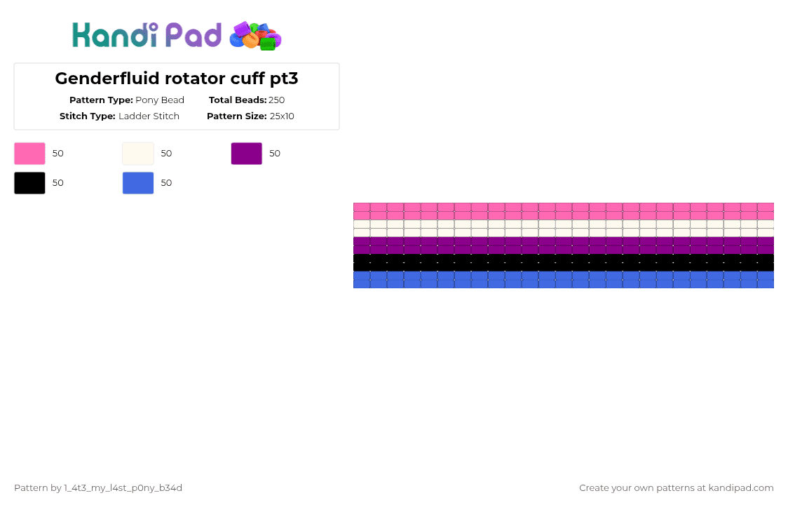 Genderfluid rotator cuff pt3 - Pony Bead Pattern by nooo-my-cheesecake on Kandi Pad - pink,blue