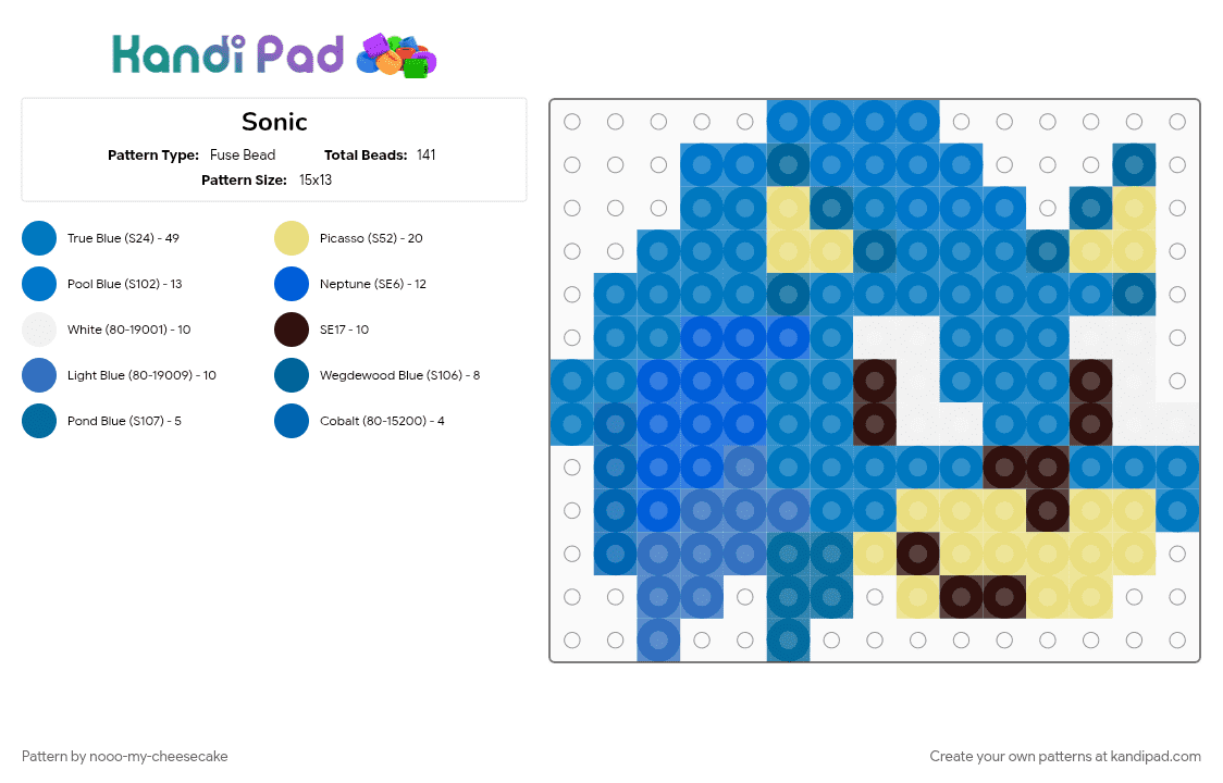 Sonic - Fuse Bead Pattern by nooo-my-cheesecake on Kandi Pad - blue, cotdhedgehogs