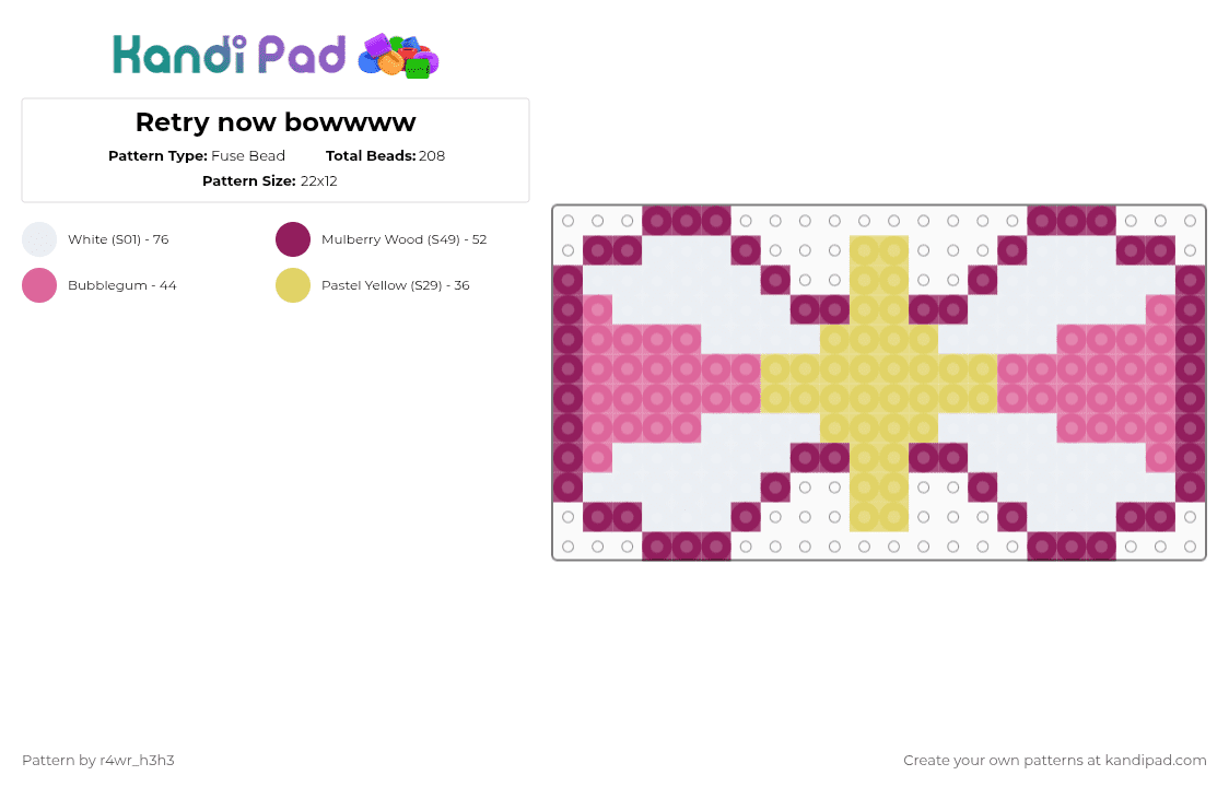 Retry now bowwww - Fuse Bead Pattern by nooo-my-cheesecake on Kandi Pad - pink, yellow