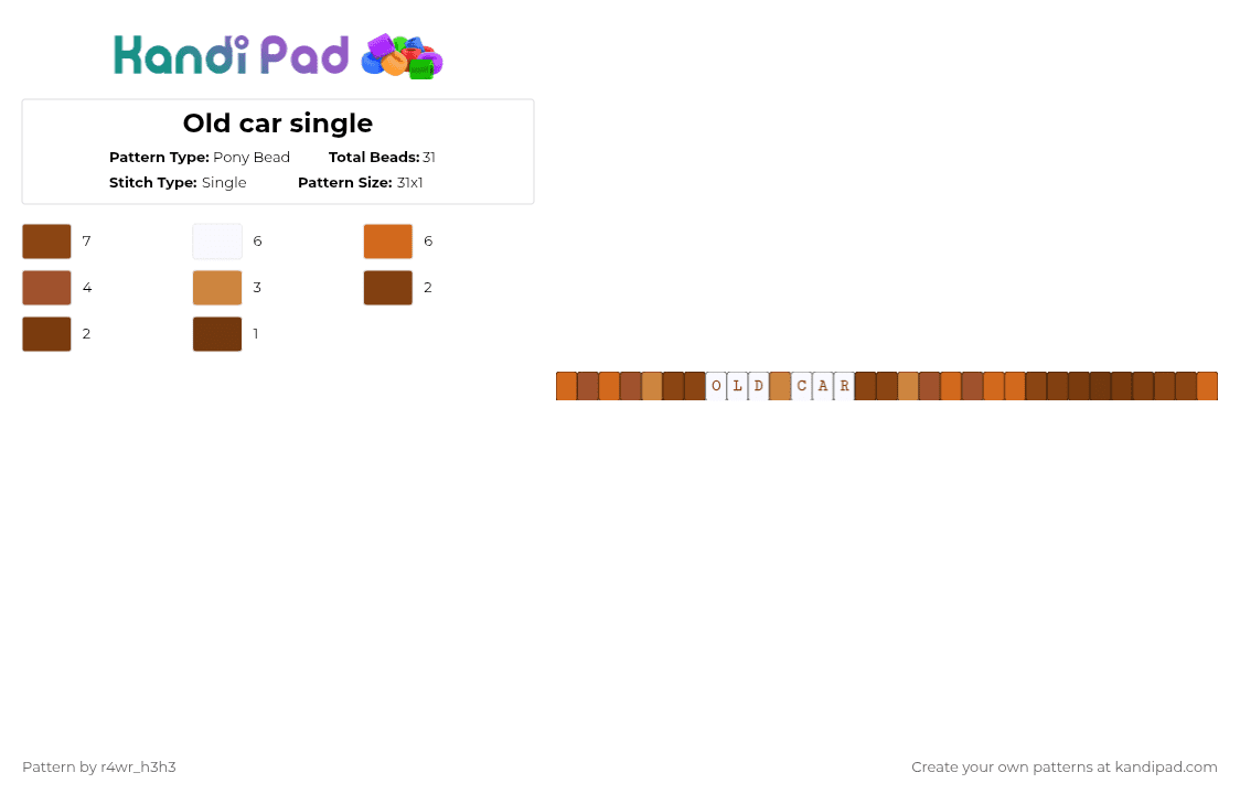 Old car single - Pony Bead Pattern by nooo-my-cheesecake on Kandi Pad - orange,red,cotdclassiccars