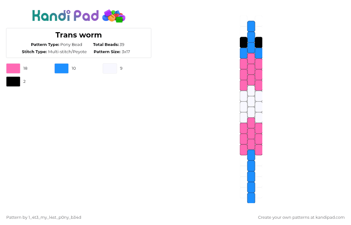 Trans worm - Pony Bead Pattern by nooo-my-cheesecake on Kandi Pad - light blue,pink