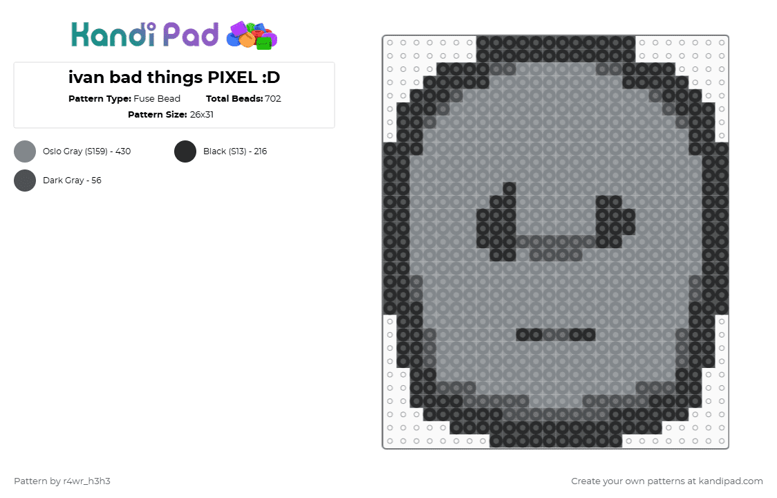 ivan bad things PIXEL :D - Fuse Bead Pattern by nooo-my-cheesecake on Kandi Pad - black,gray,bad things,axe,roblox