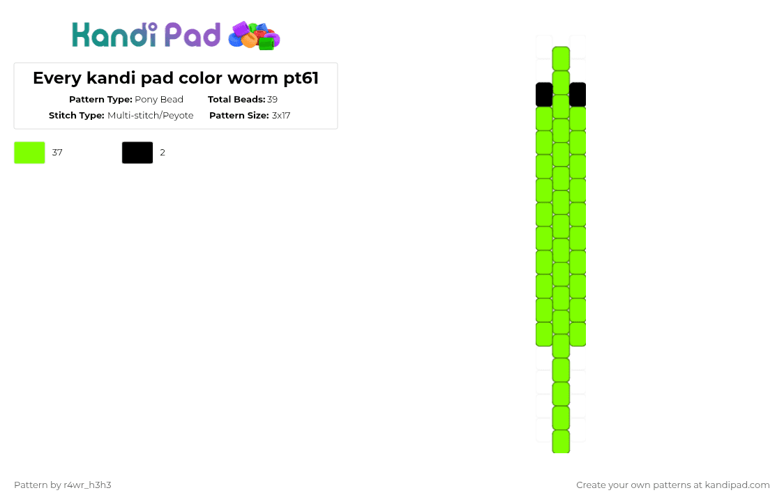 Every kandi pad color worm pt61 - Pony Bead Pattern by nooo-my-cheesecake on Kandi Pad - green