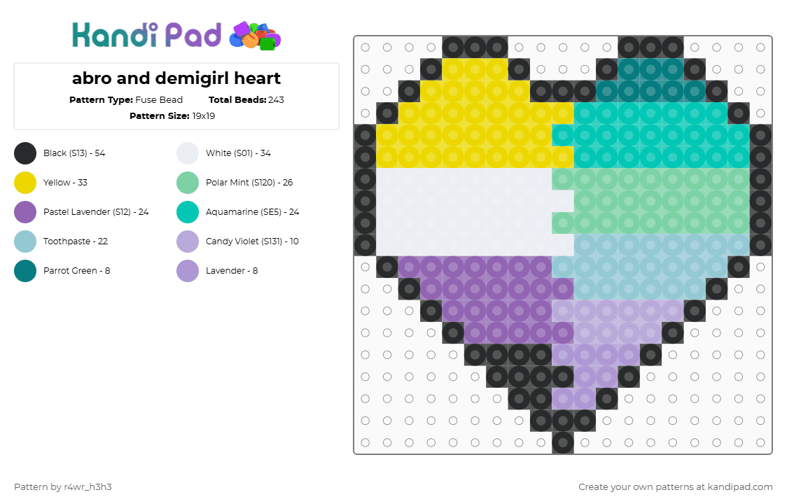 nonbinary and neptunic heart - Fuse Bead Pattern by nooo-my-cheesecake on Kandi Pad - pink, teal