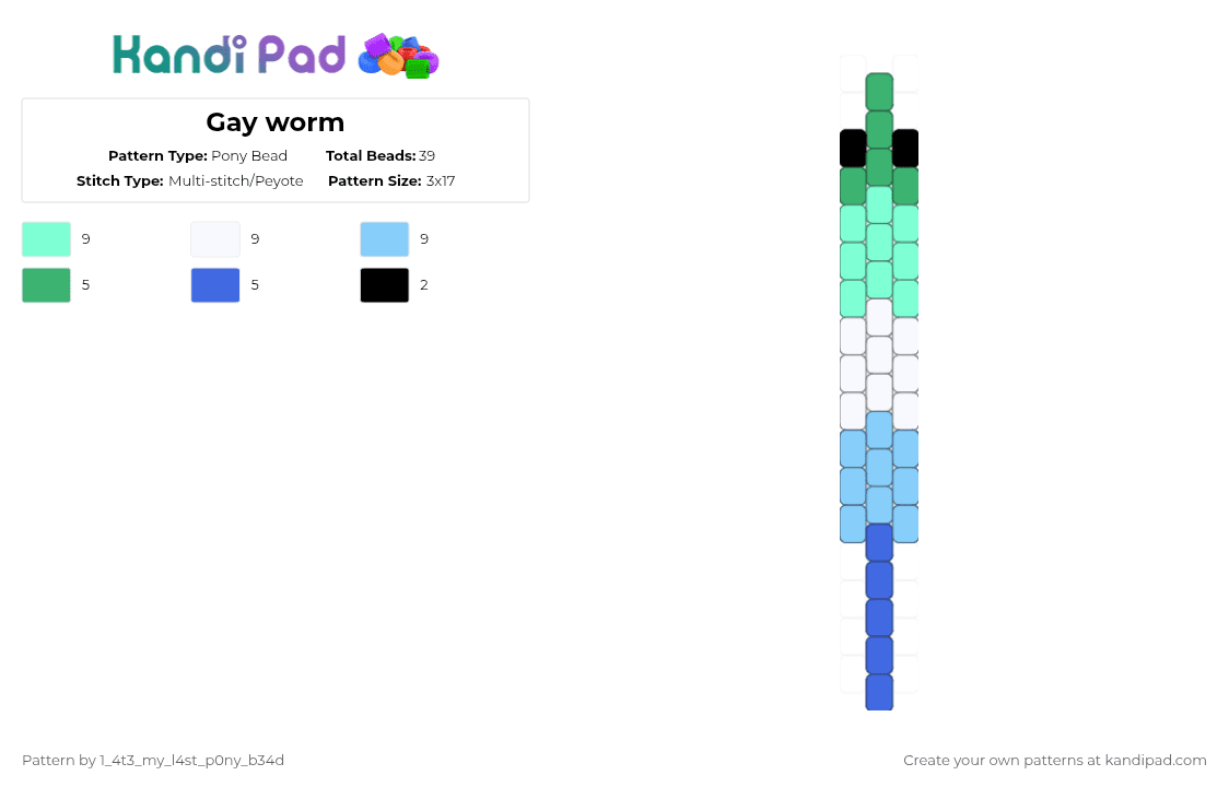Gay worm - Pony Bead Pattern by nooo-my-cheesecake on Kandi Pad - teal,light blue