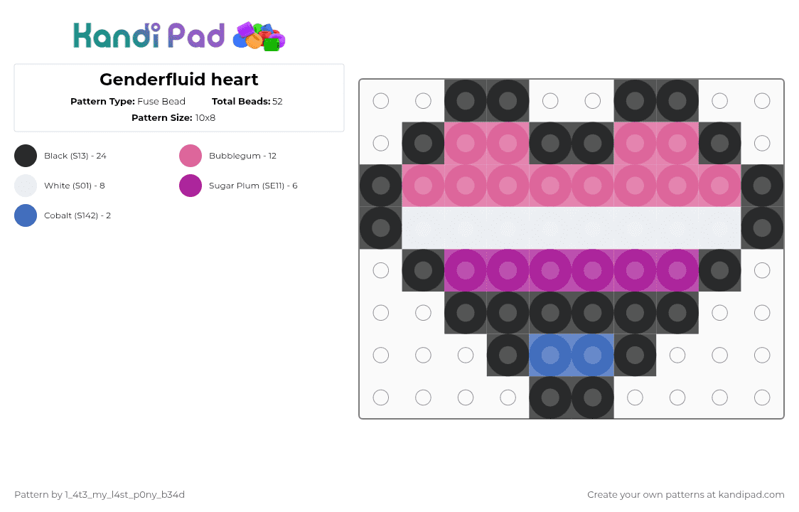 Genderfluid heart - Fuse Bead Pattern by nooo-my-cheesecake on Kandi Pad - pink