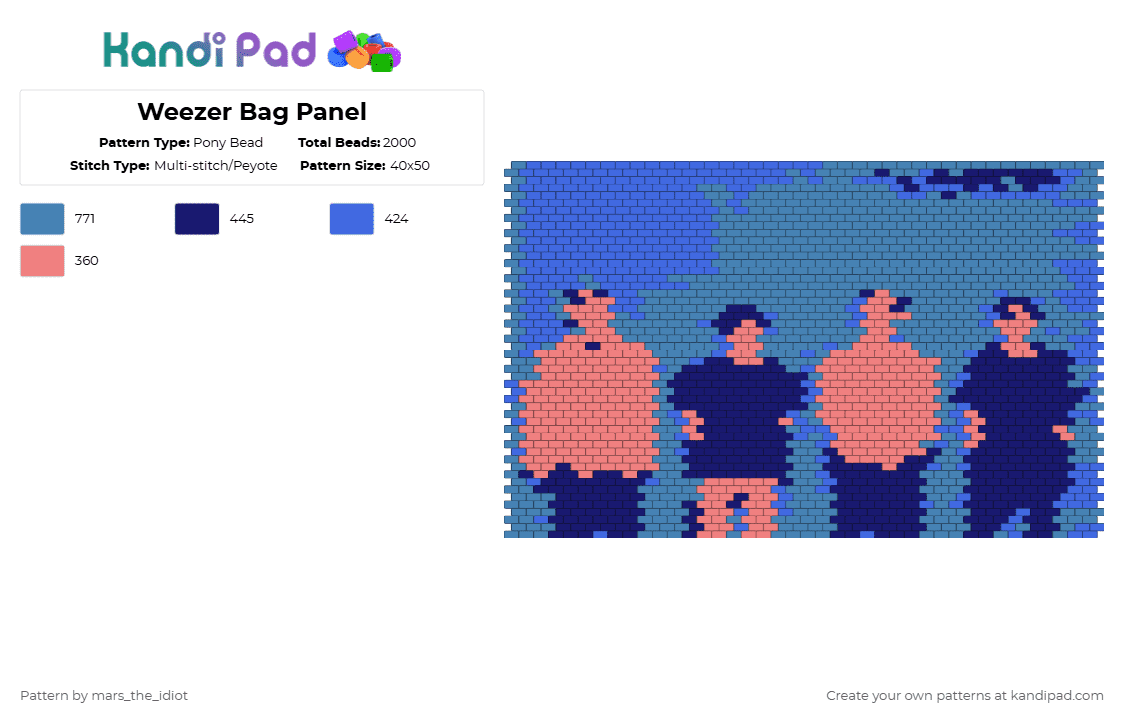 Weezer Bag Panel - Pony Bead Pattern by mars_the_idiot on Kandi Pad - blue