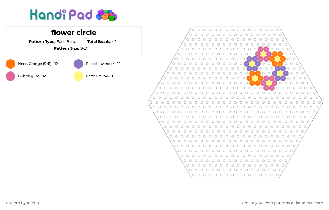 flower circle - Fuse Bead Pattern by ratchul on Kandi Pad - orange,blue,pink