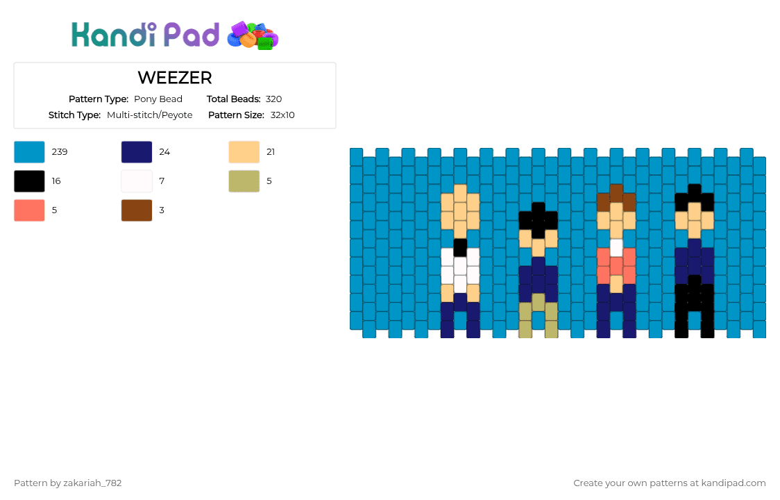 WEEZER - Pony Bead Pattern by zakariah_782 on Kandi Pad - 4 people, album, band, blue, buddy holly, light blue, weezer