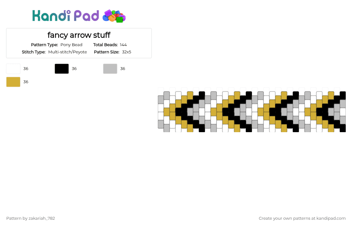 fancy arrow stuff - Pony Bead Pattern by zakariah_782 on Kandi Pad - beige,yellow,black,silver,gold,white,arrow,fancy